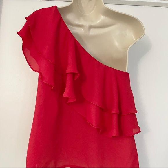 Forever 21 One Shoulder Red Tiered Ruffled Blouse - Picture 3 of 6